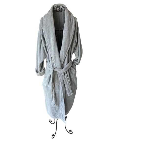 Genuine Turkish Cotton Plush Luxury Bathrobe Gray M/L  Raglan Sleeves & Belt - Picture 1 of 8